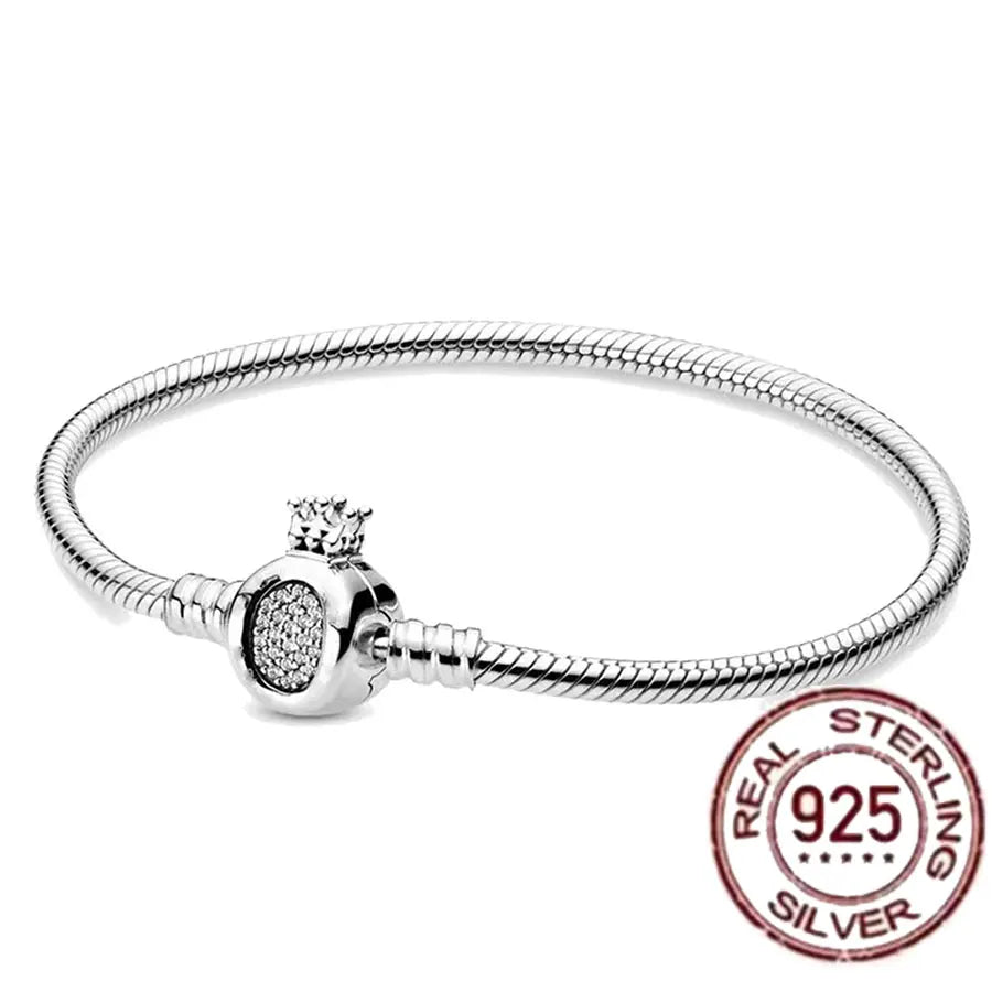 100% 925 Sterling Silver Heart Crown Snake Chain Bracelet | Women’s Fashion DIY Charm Bracelet – Original Fit