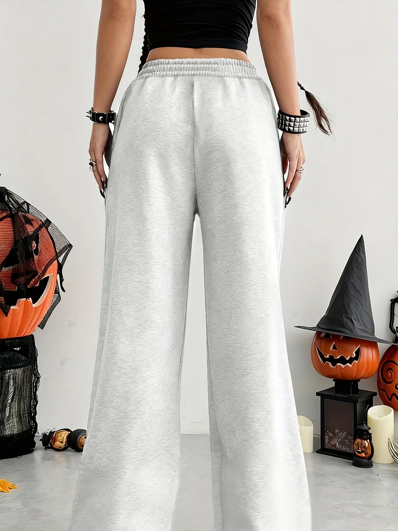 Women’s Casual Wide-Leg Joggers – Elastic Waist Pockets Stretchy Comfort Pants