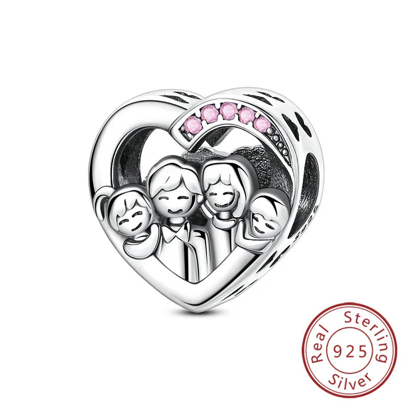 New Love Heart Shaped 925 Sterling Silver Charms – Family & Friendship Charm Beads Fit Original Bracelets for Women