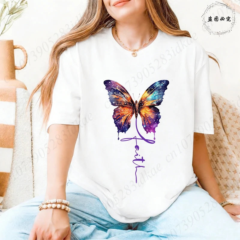 Women's Butterfly Flower Graphic T-Shirt – Aesthetic Short Sleeve Casual Summer Tee 2026 🦋🌸