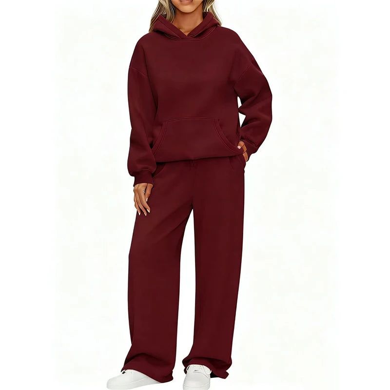 Women’s Autumn Winter Hoodie & Wide Leg Pants Two-Piece Tracksuit – Casual Loose Sportswear ❄️👟