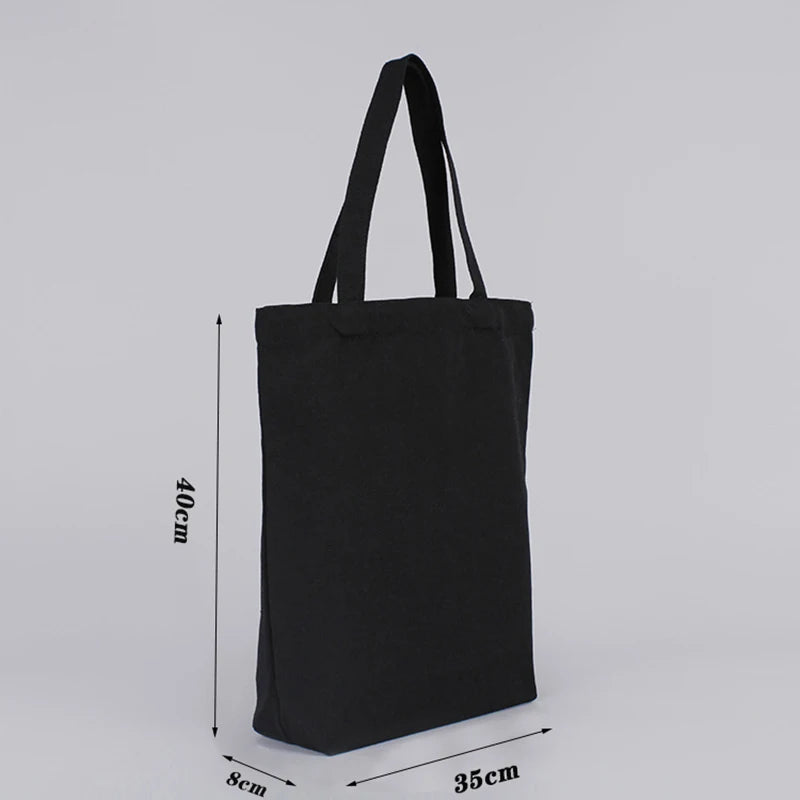 ISKYBOB Canvas Tote Bag | Black Cotton Shopping Shoulder Bag with Belt Pocket
