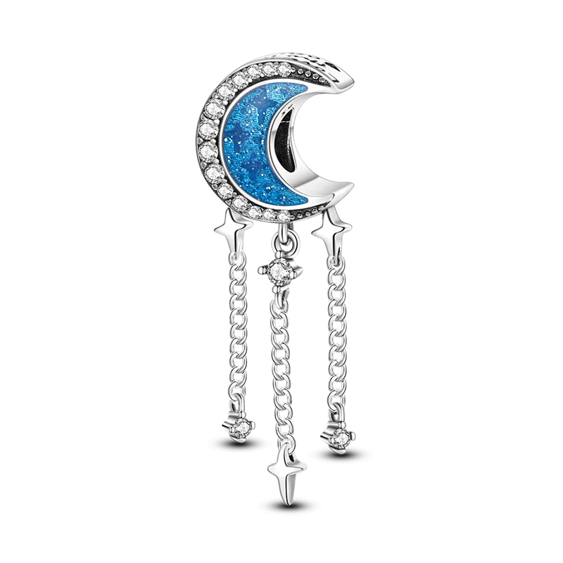 Silver Plated Colorful Glowing Moon & Stars Rainbow Dangle Charms | Fit Original Bracelet & Necklace | Women’s Jewelry Beads