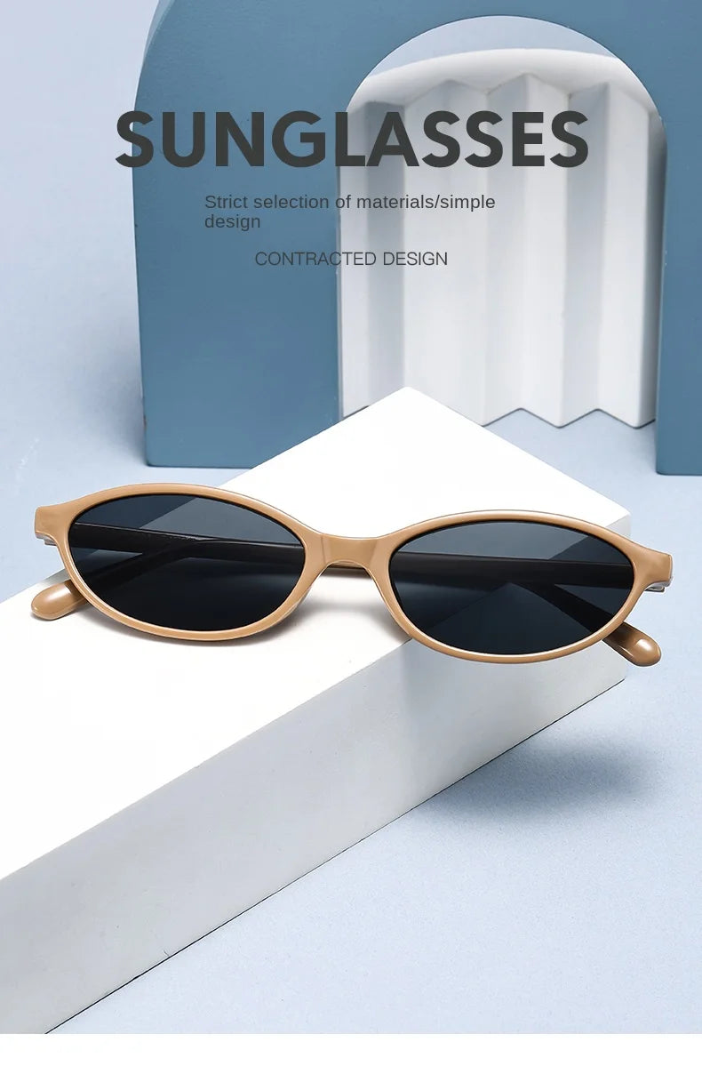 Retro Oval Frame Sunglasses – Fashion Personalized Trendy Small Frame Punk Cat Eye Sunshade Sun Protection Glasses