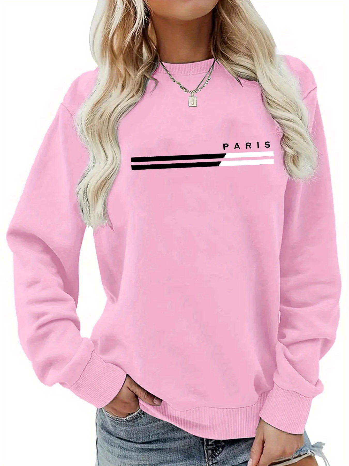 Women’s Autumn Winter Round Neck Pullover – Casual Loose Warm Long Sleeve Sweater with Paris Print