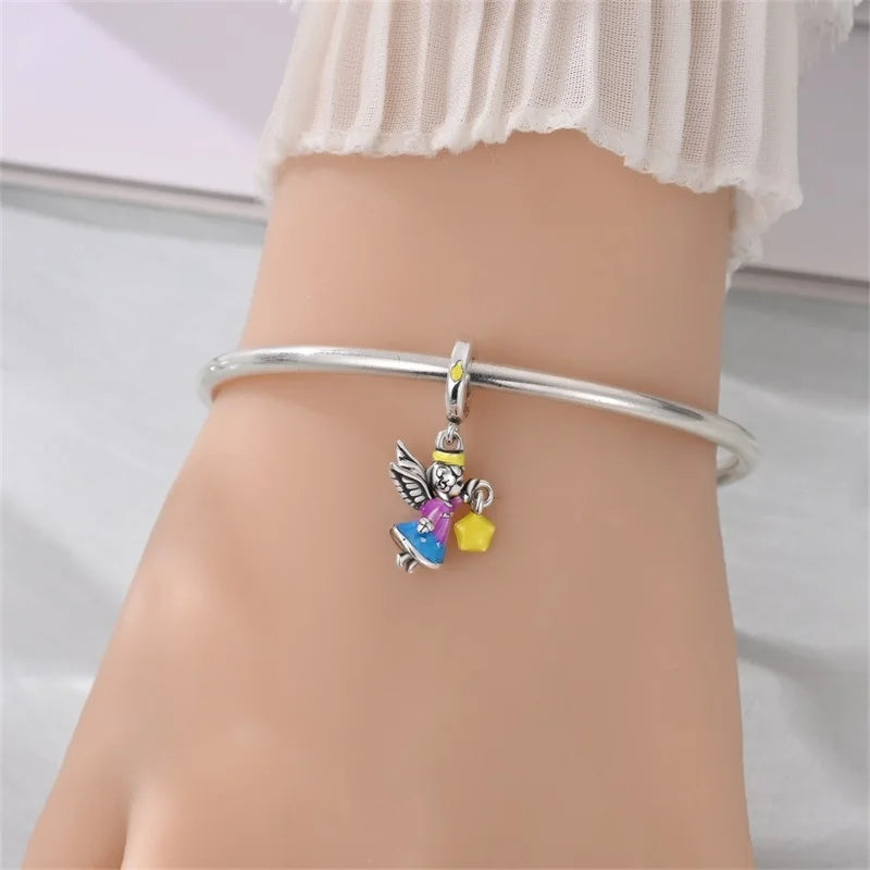 Original 925 Sterling Silver Luminous Lantern & Magic Cat Charm Bead | Glowing Angel Jungle Pendant for Bracelet Jewelry