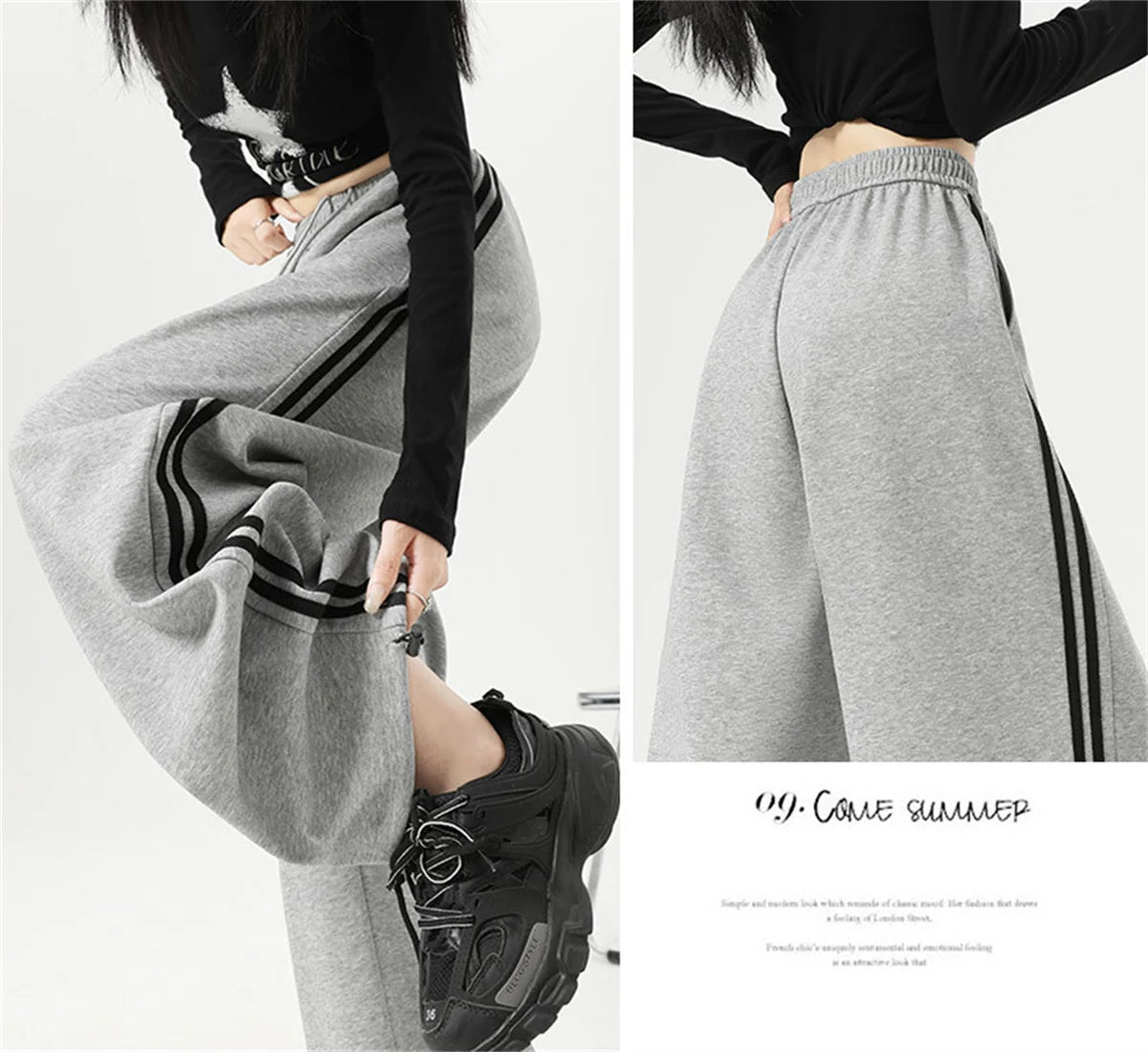 Women’s Stripe Chic Straight Pants | High Waist Color-Blocked Sweatpants | Autumn Spring Casual Streetwear