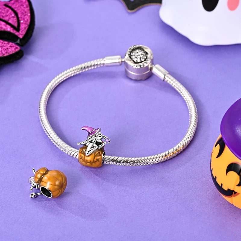 925 Sterling Silver Halloween Series Charms | Pumpkin, Witch, Skull & Candy Beads Fit Original Bracelet DIY Jewelry