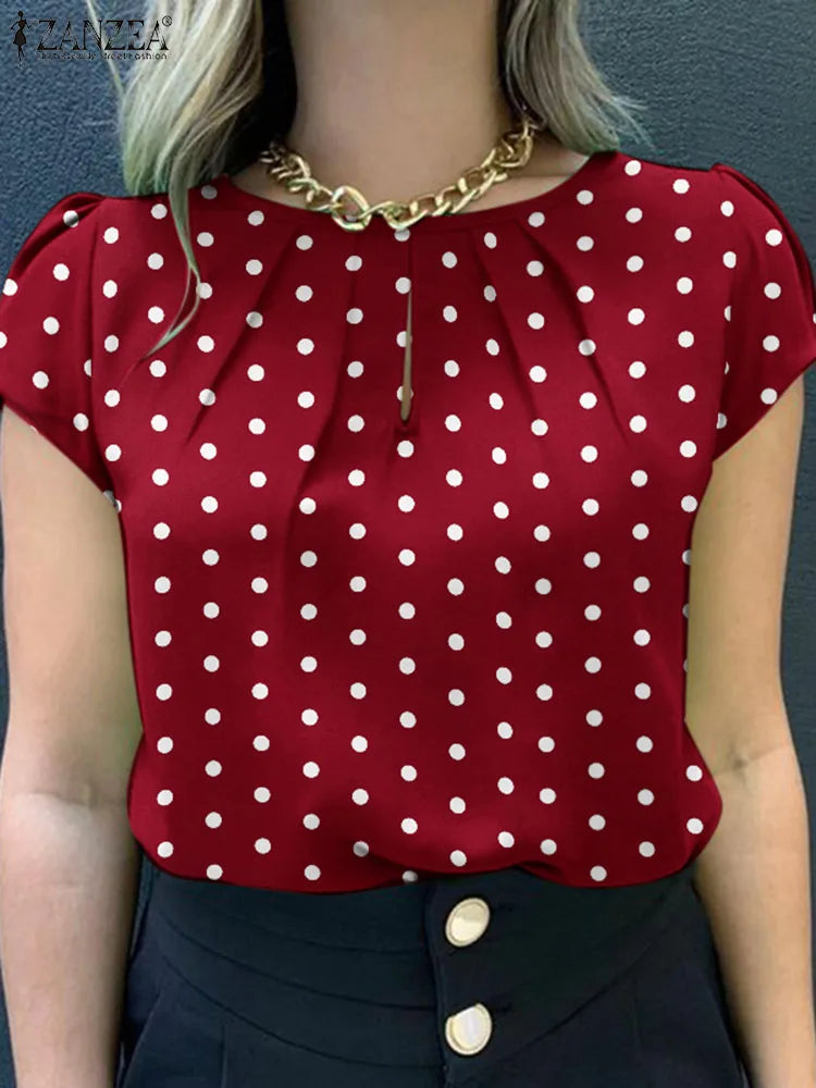 2024 Summer Tunic Top 🌸 ZANZEA Polka Dot Short Sleeve Blouse Women ✨