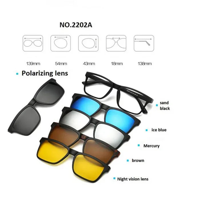 GSBJXZ Fashion Myopia Clip Sunglasses – Men & Women Polarized Clip-On Prescription Glasses | 5 Clip Set 0 to -4.0