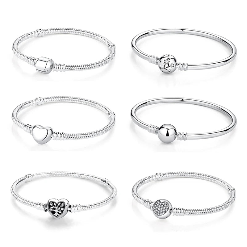 Silver Color Charm Bead Bracelet – Heart, Family, Ball & Star Charms for Women