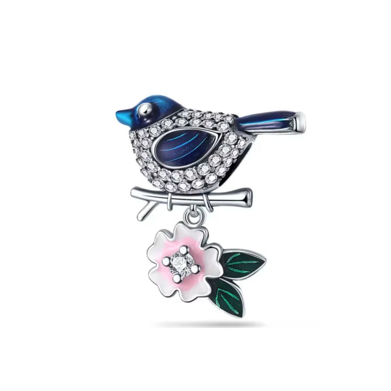 New 925 Sterling Silver Hummingbird & Swallow Pendant Charm | Bird Bead for Original European Bracelet DIY Women’s Jewelry