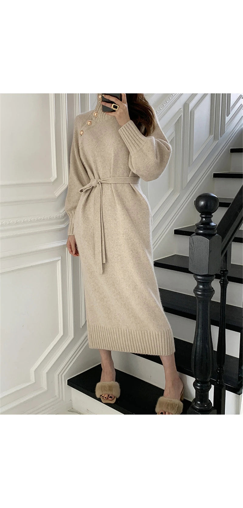 Autumn Winter Women's Knitted Midi Dress 🧶 Luxury Base Layer Ladylike Camere Inner Match Dress ❄️ Elegant Cozy Fashion
