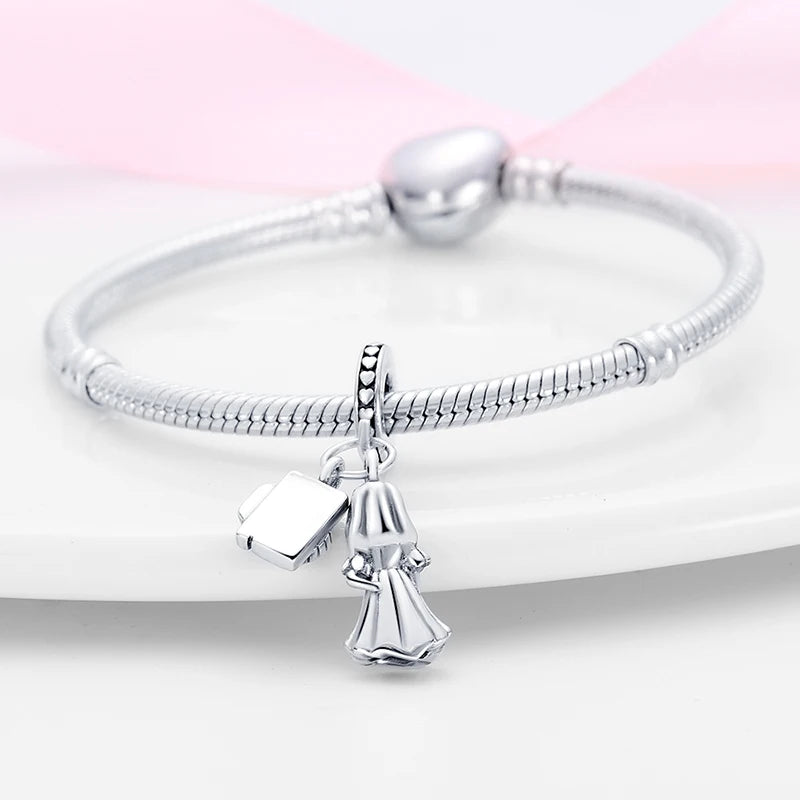 925 Sterling Silver Sweetheart Sister Charm | Fit Original Pandora & 3mm Bracelets DIY Jewelry Gift for Women