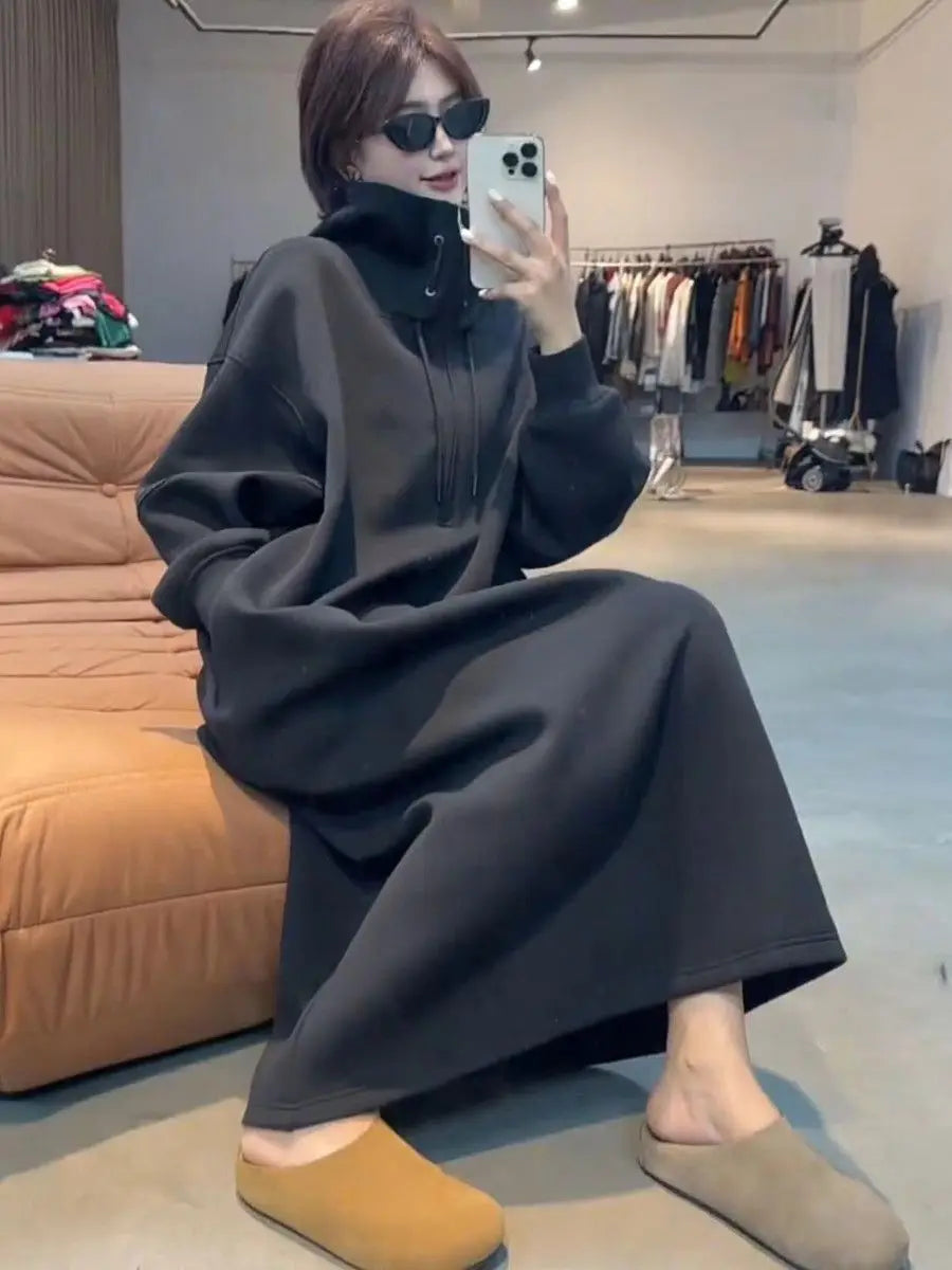 🤰 Plus Size Maternity Sweatshirt Dress 👗 Autumn Winter Straight Cut Long Dress 🌸 Women's Lazy Sleeve Comfortable Outfit