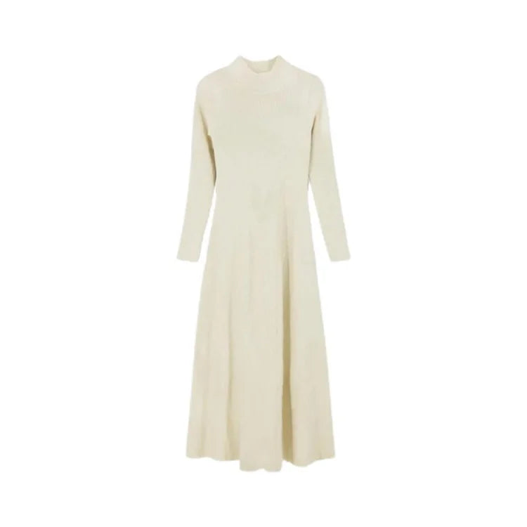 Women’s Knitted A-Line Dress – Slimming Waist Design Autumn Winter Sweater Long Dress | High-End Inner Wear