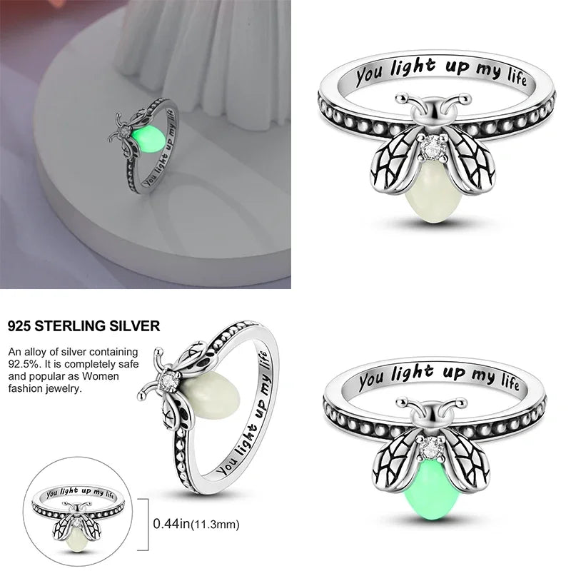 925 Sterling Silver Eternal Love Dewdrop Firefly Glow-in-the-Dark Ring for Women | Fashion Engagement & Wedding Jewelry