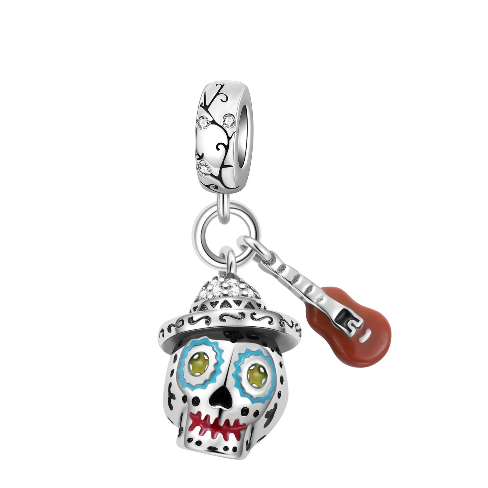 Halloween 925 Sterling Silver Black Skull, Bat & Pumpkin Charms | Pendant for DIY Original Bracelets, Women’s Fine Jewelry Gift