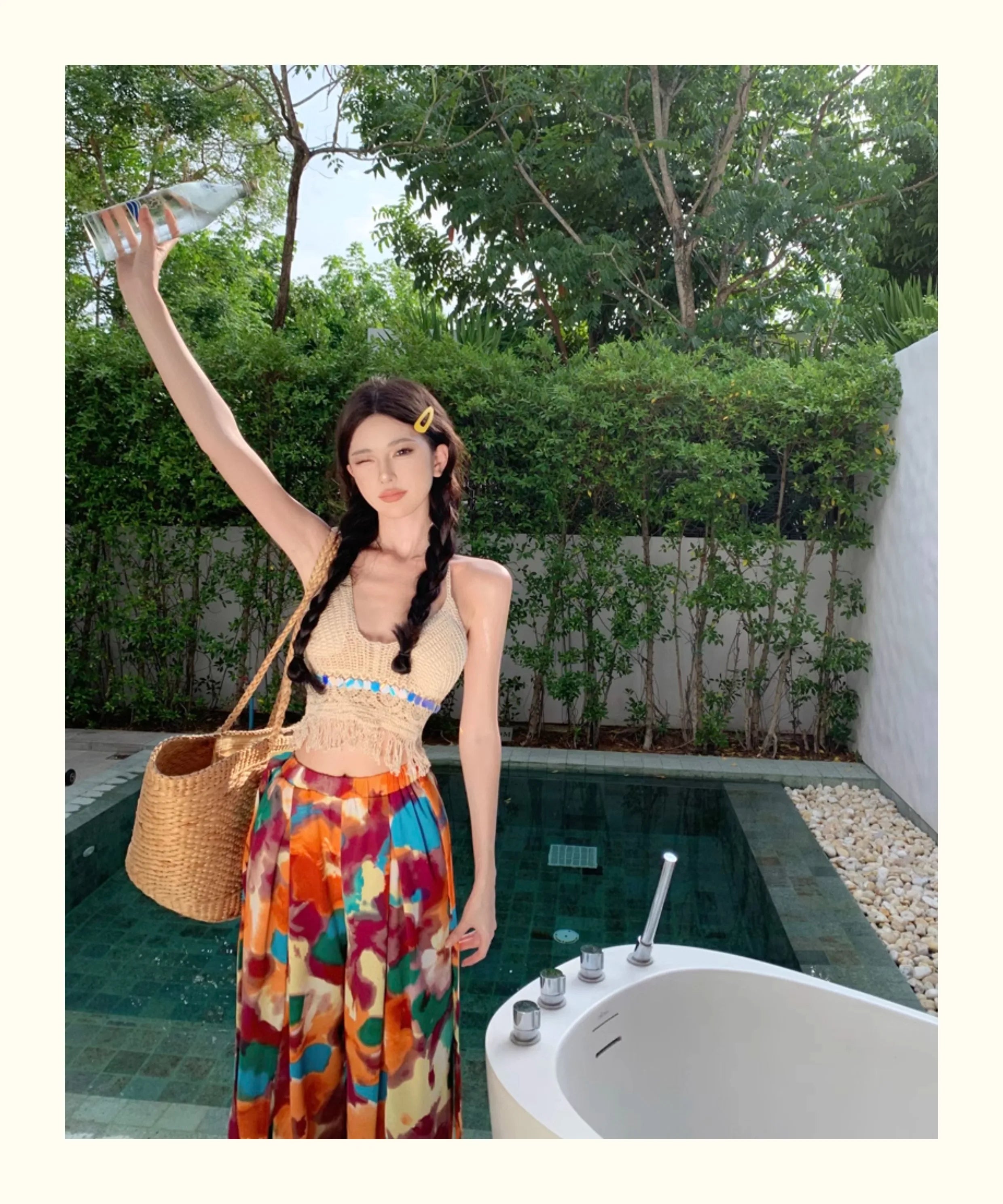 Vacation Style High Waist Wide Leg Pants – Thin Long Ethnic Print Pants for Beach & Holiday Wear