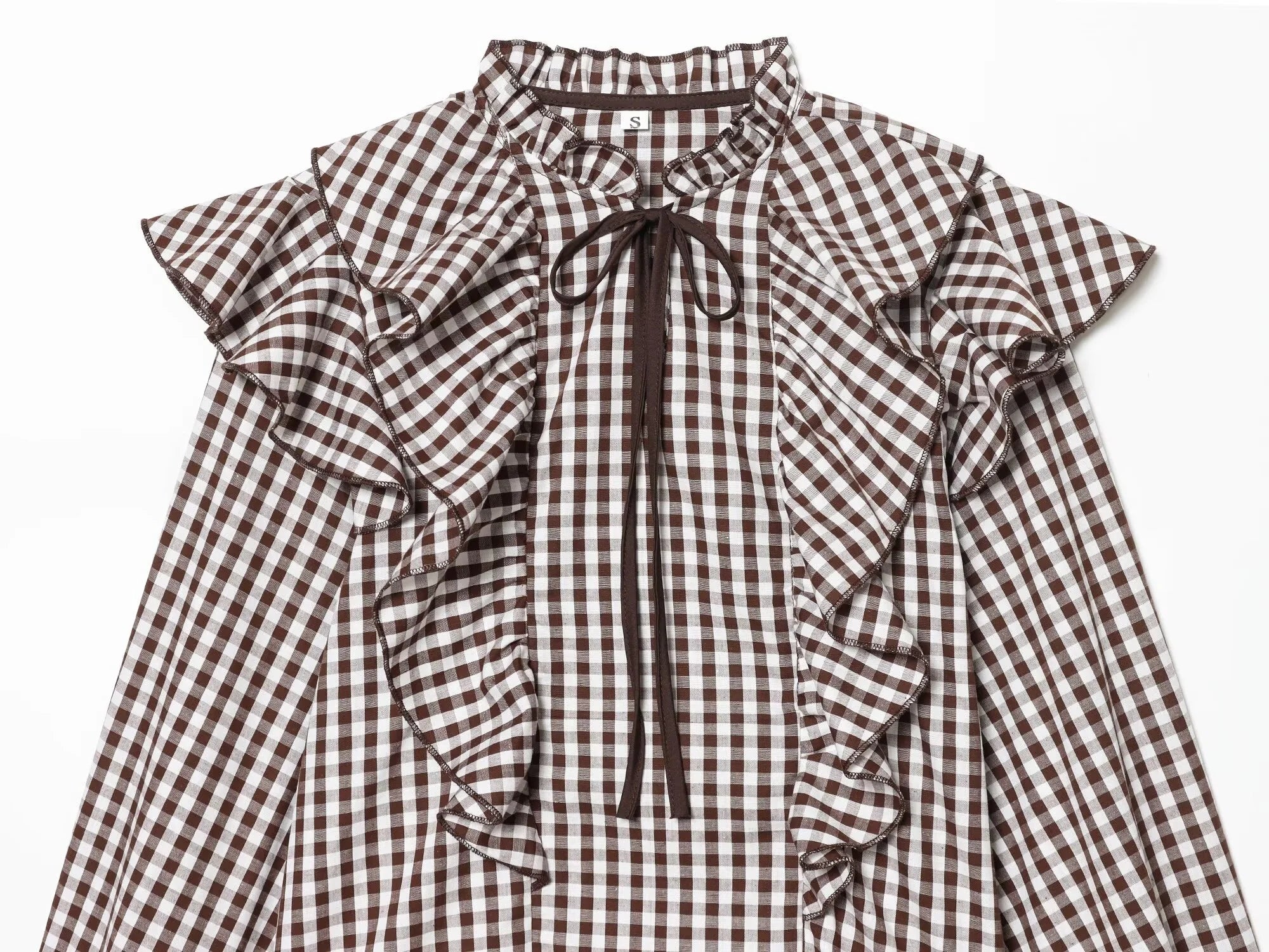 2025 Women’s Winter Casual Small Check Layered Shirt – Round Neck Long Sleeve Loose Top ❄️👚