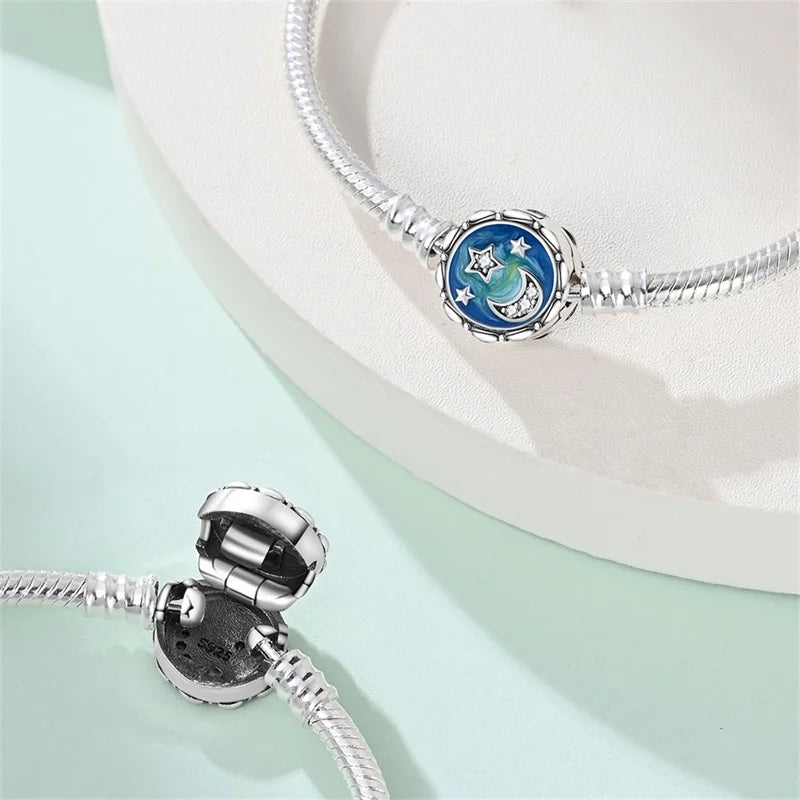 925 Sterling Silver Heart Moon Sun Clasp Charm Bracelet | 17–20CM Original Bracelet for Women | Fits Pandora DIY Beads Jewelry