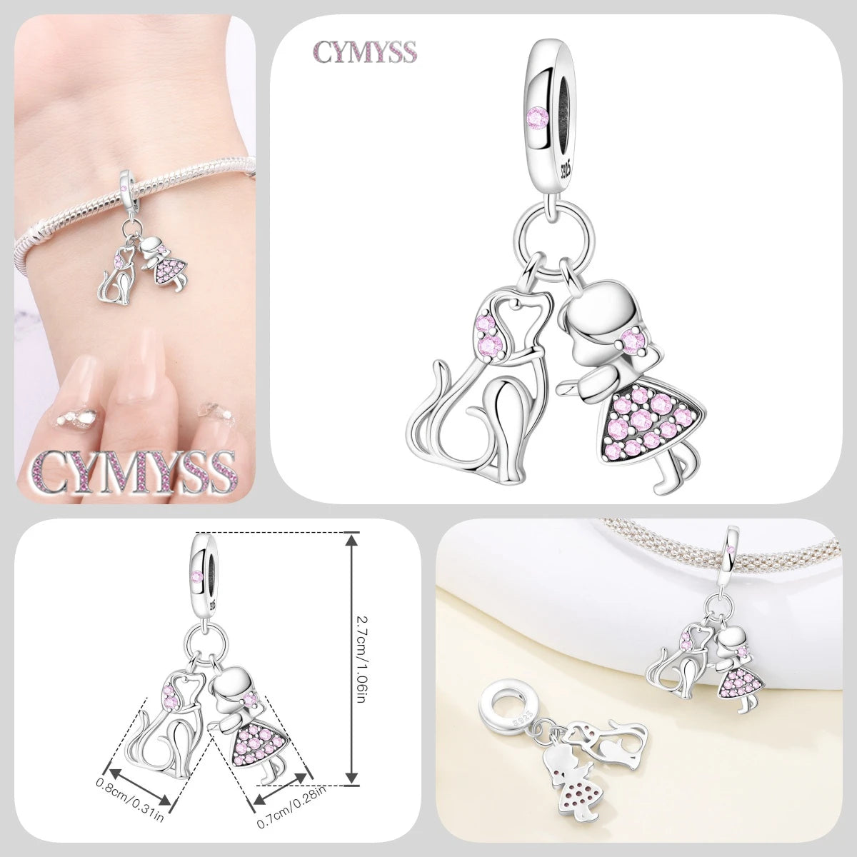 Hot Sale 925 Sterling Silver Dog & Cat Pet Charms | Cute Animal Pendant for Women Bracelet & Necklace DIY Jewelry Gift