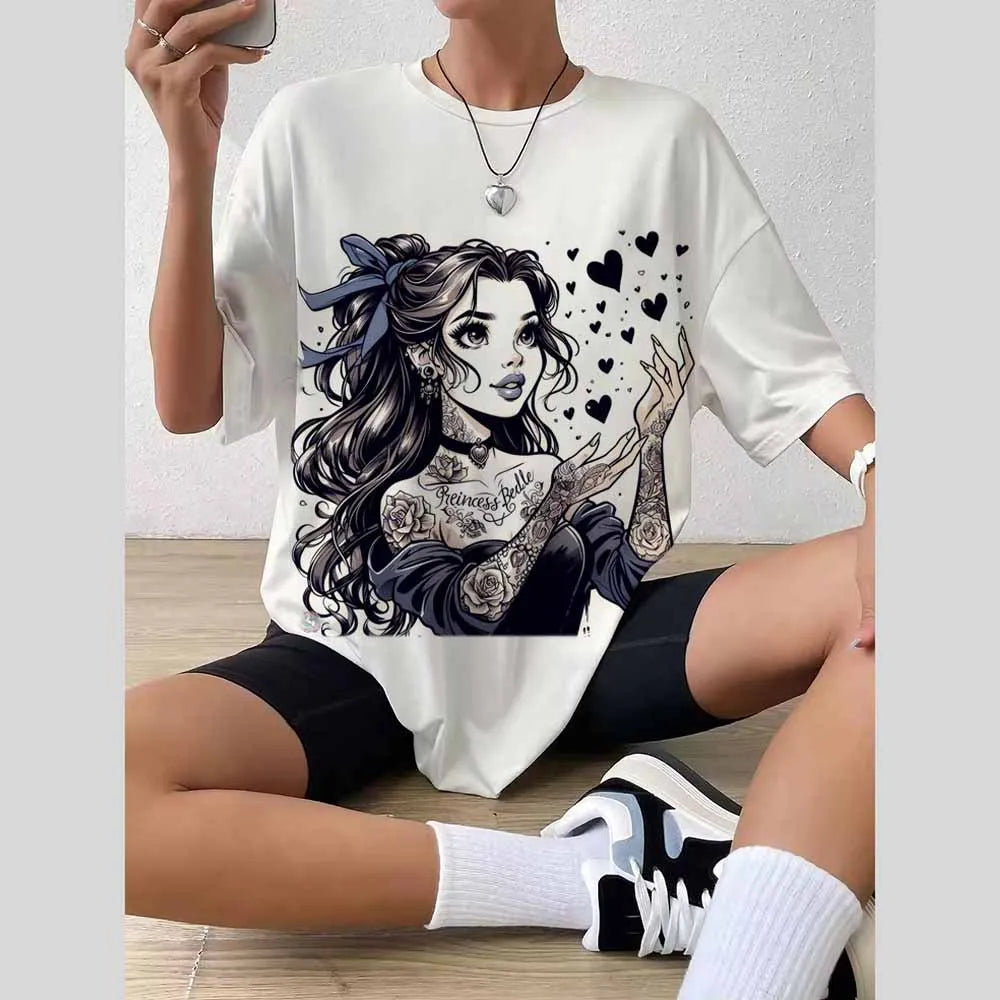 Women’s 2025 Trend Top – 3D Disney Princess Print T-Shirt / Blouse Fashionable Summer 👗✨