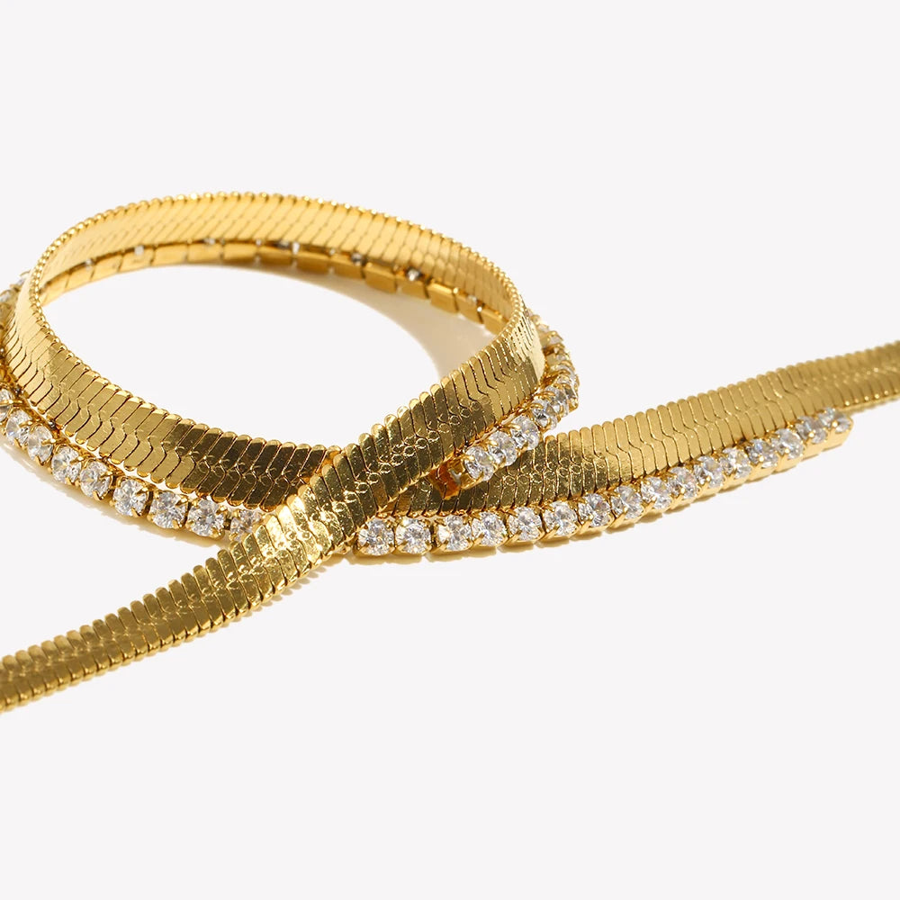 E.B.belle Herringbone Chain Choker Necklace – Stainless Steel Gold Plated Women’s Necklace with AAA Cubic Zirconia