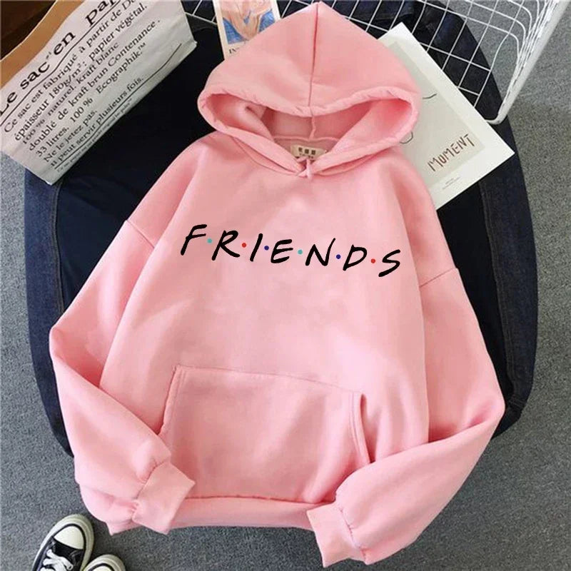 Friends TV Show Hoodie for Women – Funny Cartoon Graphic Ullzang Vintage Anime Sweatshirt 90s