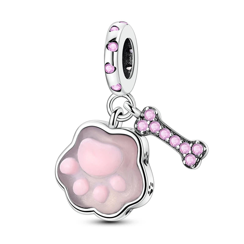 925 Sterling Silver Cute Cat Charm Beads | Paw Print Pendant for Original DIY Bracelets & Women’s Jewelry Gift