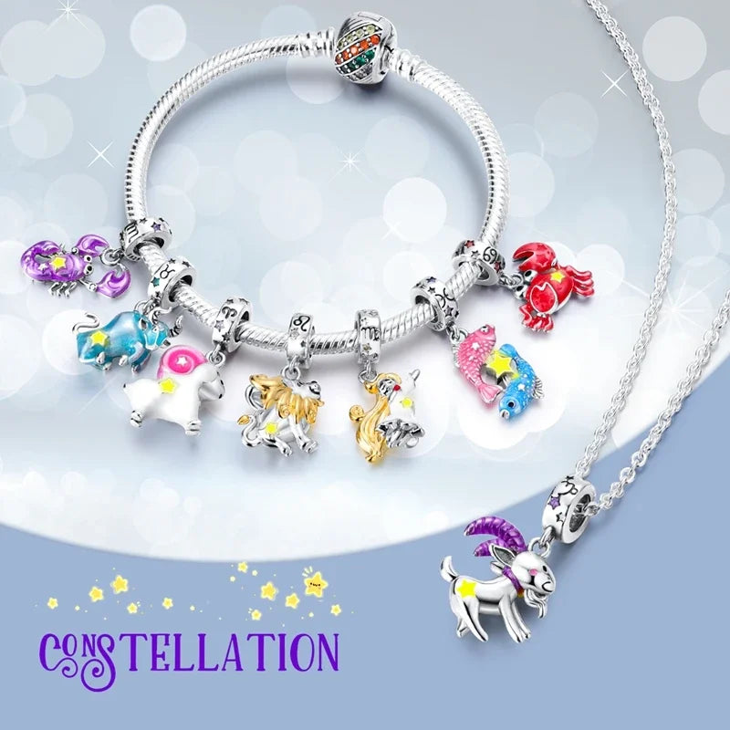925 Sterling Silver Luminous Constellation Zodiac Charm – Scorpio, Aries, Cancer Pendant Bead Fit Original Pandora Bracelet Women Jewelry