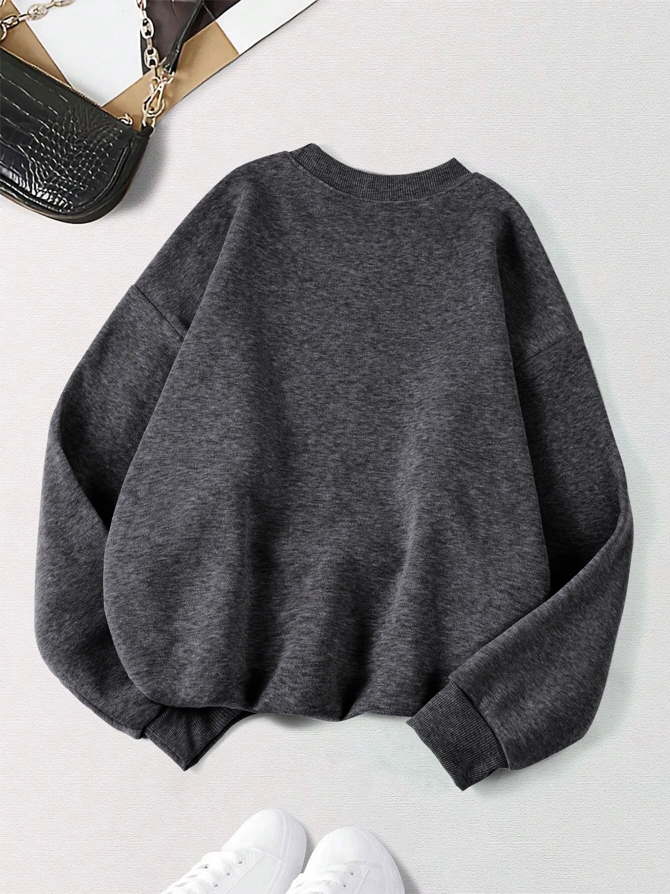 Women’s Solid Sweatshirt | Casual Warm Hoodie | Loose Fleece Crewneck Pullover Top for Autumn & Winter