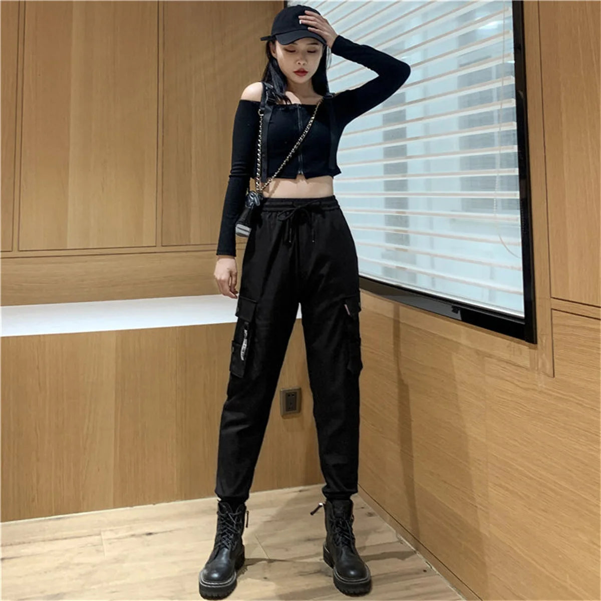 Fashion Korea Cargo Pants | Women’s High Waist Loose Baggy Tactical Sweatpants | Hip Hop Harajuku Joggers