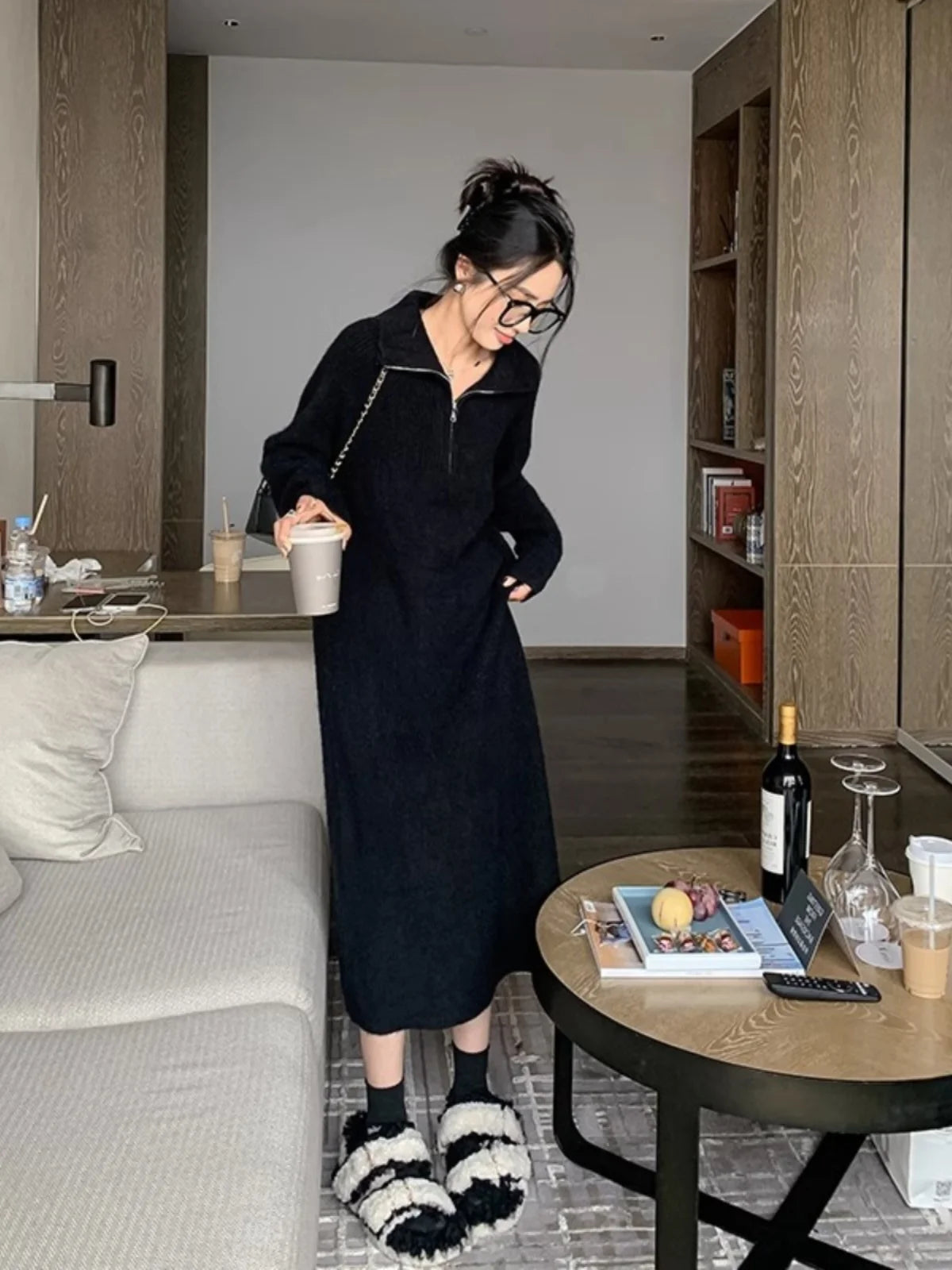 Long Sleeve Knitted Dress – Women’s Spring Autumn Loose Sweater Dress | Lazy Sleeve Inner Wear Polyester Comfy Dress