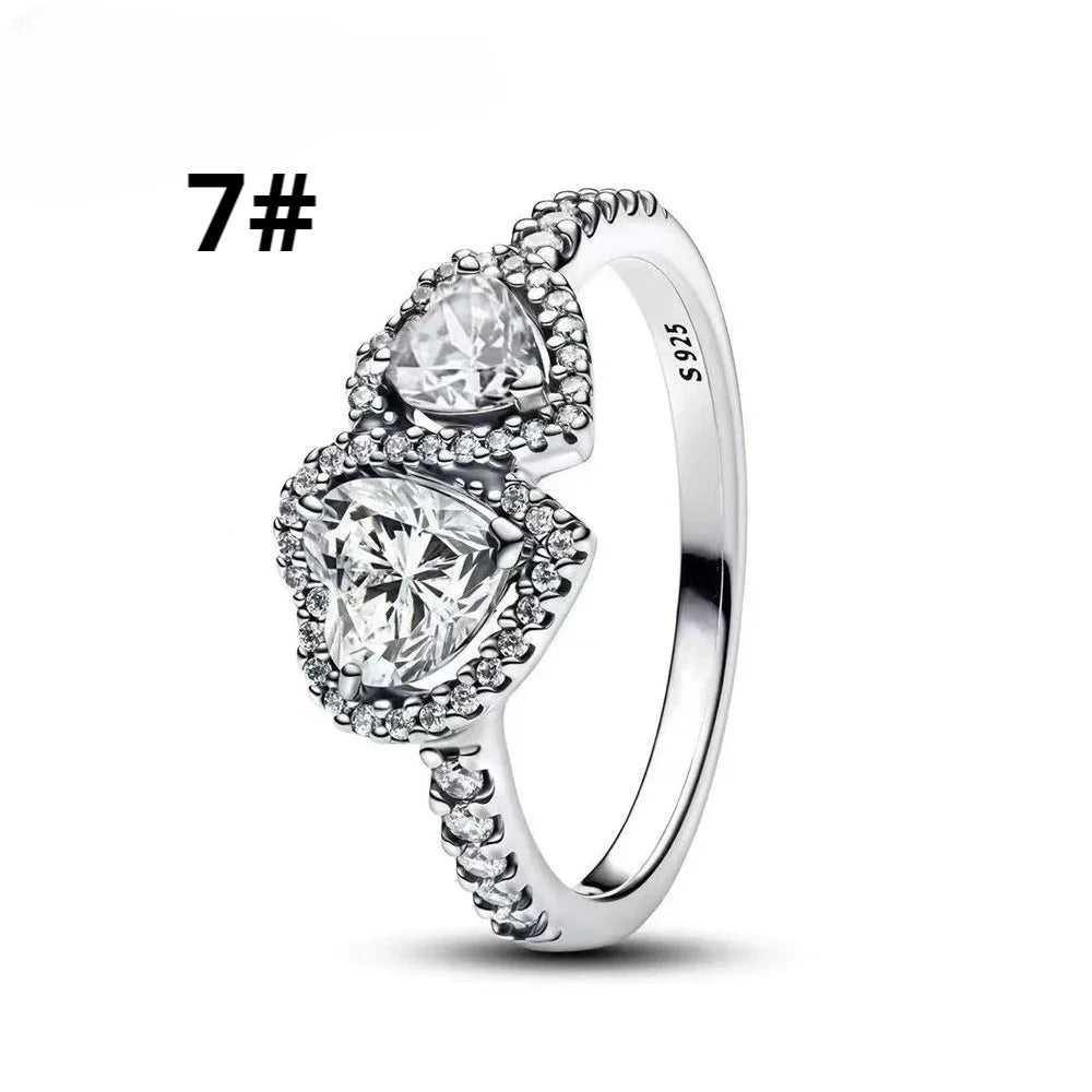 925 Sterling Silver Colorful Bow Necklace Ring Earring Set Crystal Jewelry for Women Gift