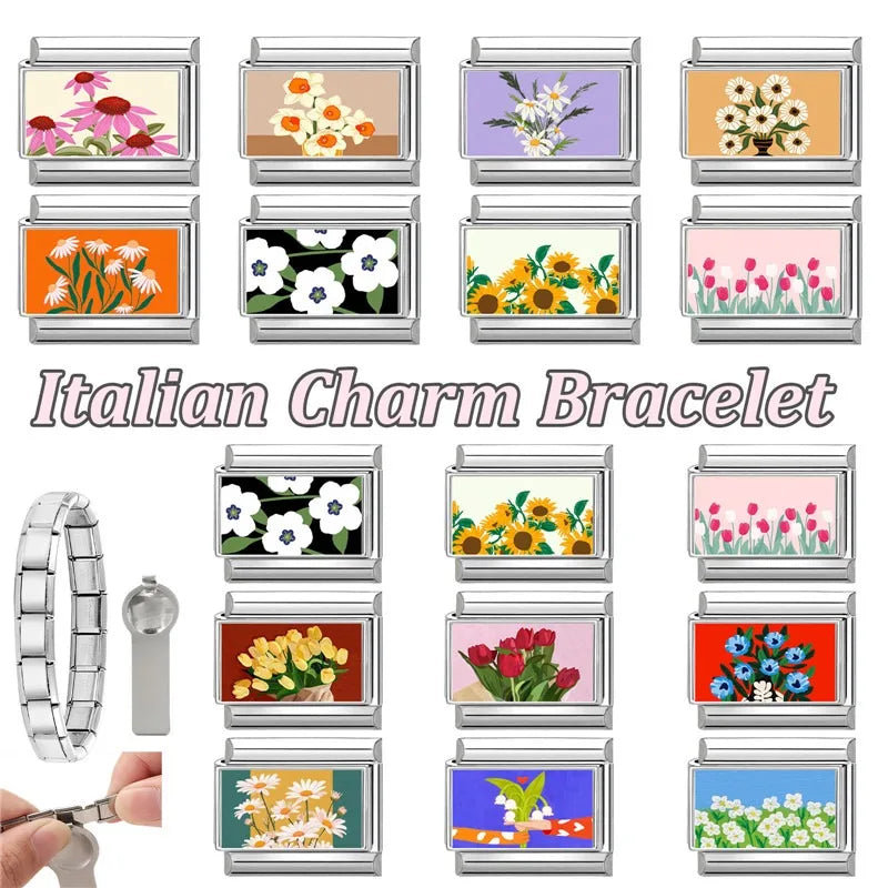 2025 Original Y2K Colorful Cute Cartoon Cats Dogs Italian Charm Links Fit 9mm Stainless Steel Bracelet Men Women DIY Making Gift