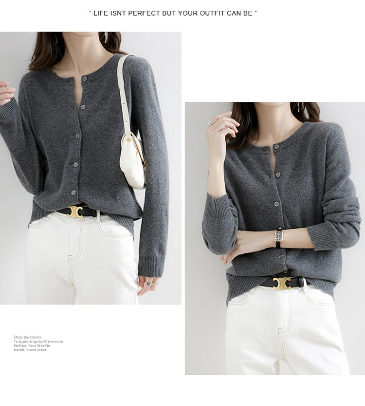 Off-Season Knitted Open Cardigan – Women’s Loose Round Neck Outerwear | Large Size Sweater for Spring & Autumn