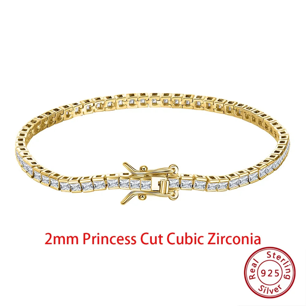 Rinntin Shiny Tennis Bracelet 925 Sterling Silver 1.5/2/3mm Clear Cubic Zirconia for Women Luxury Chain Bracelet Jewelry SB143