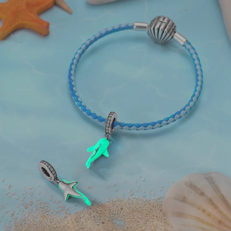 925 Sterling Silver Luminous Whale Shark Charm Bead Fit Pandora Bracelet