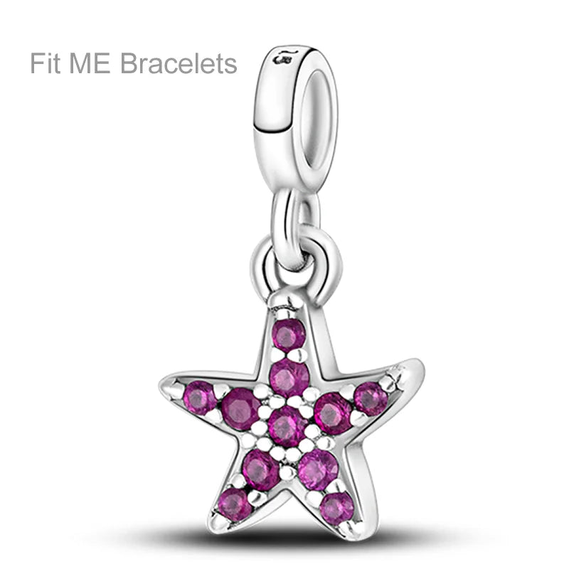 925 Sterling Silver Colorful Charms – Rose, Crown, Rainbow & Heart Dangle Beads Fit Pandora Bracelet & Necklace