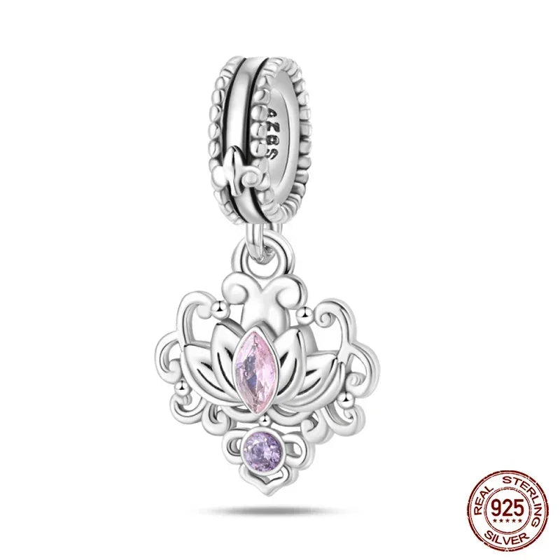 925 Sterling Silver Classic Purple Retro Heart Charm | Lotus Angel Beads for Bracelet & Necklace DIY Jewelry