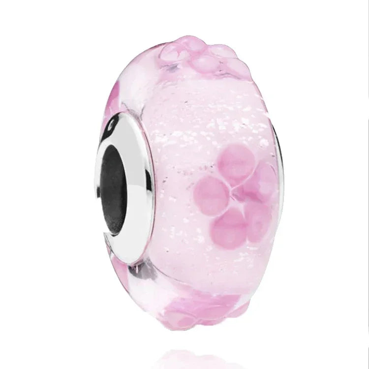 2025 Classic 925 Sterling Silver Colored Flower & Leaf Murano Glass Charm Beads | DIY Bracelet