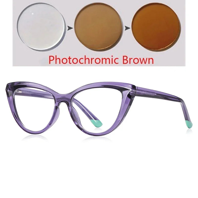 Blue Light Blocking Nearsighted Glasses – Cat Eye Spring Leg Prescription Spectacles for Women (-0.5 to -6.0)