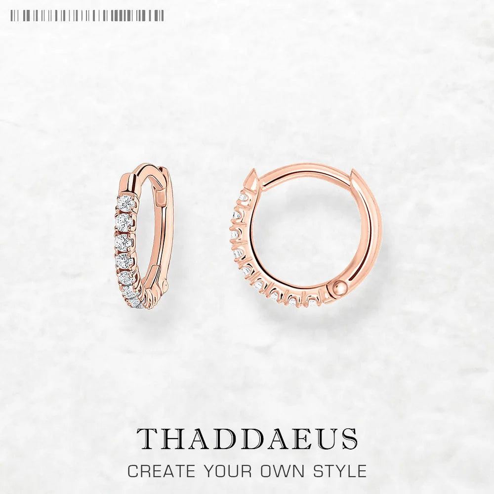 French Setting Rose Gold Hoop Earrings – Solid 925 Sterling Silver Hinged Earrings for Women Romantic Fine Jewelry Gift