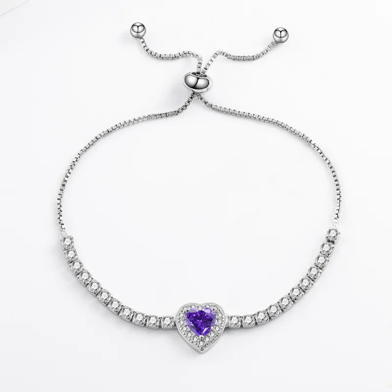 925 Sterling Silver 3D Heart-Shaped Adjustable Love Color Bracelet for Women