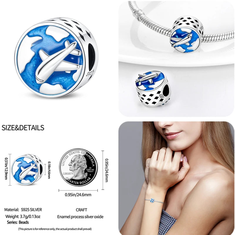 2023 New 925 Sterling Silver Earth Plane & Hot Air Balloon Travel Charms – Fits Pandora Original Bracelets DIY Jewelry