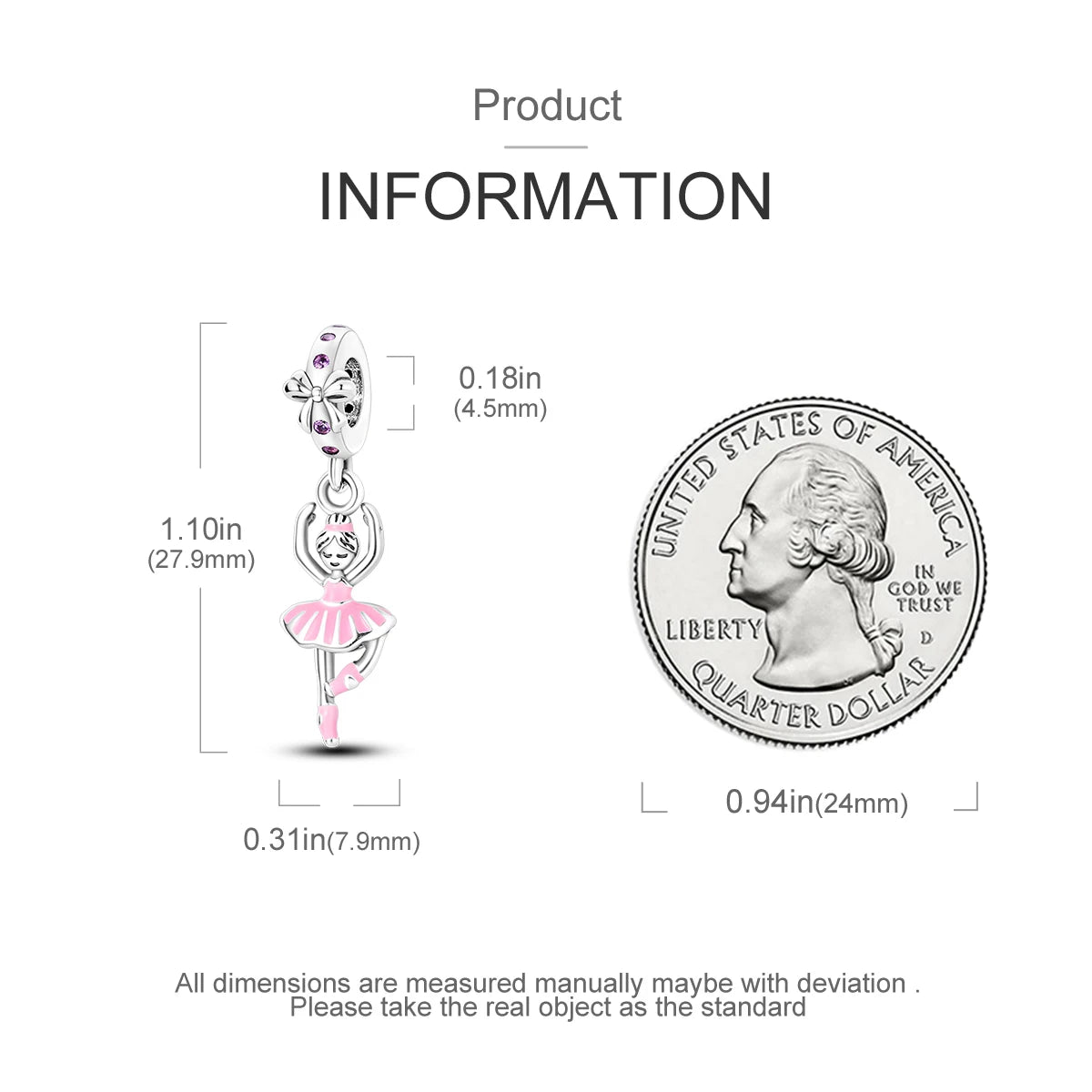 925 Sterling Silver Pink Ballet Girl Charms | Bow Pendant Beads Fit Original Bracelet & Necklace DIY Jewelry for Women