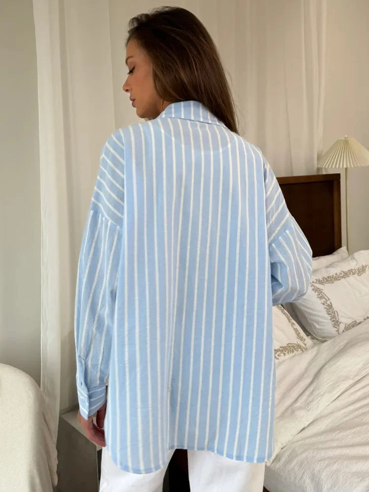 2025 Women’s Summer Striped Long Sleeve Shirt – Lazy Casual Breathable Cardigan Top
