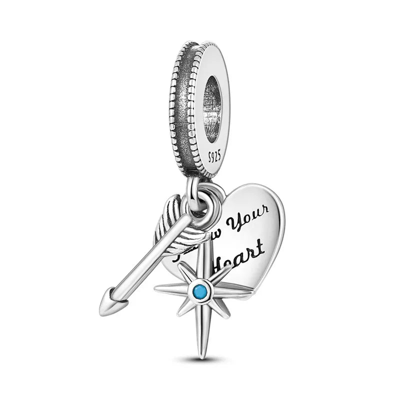 925 Sterling Silver Inlaid Zircon Love Heart & Snake Dangle Charm – Fits Original Pandora Bracelet, Women’s Jewelry Pendant Bead