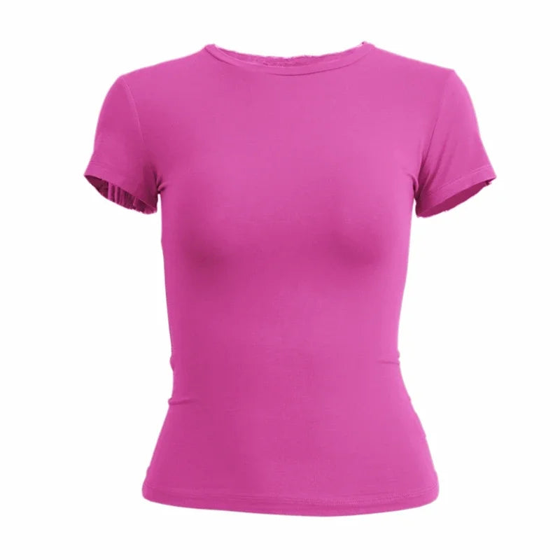 Women’s Slim Fit O-Neck Knitted T-Shirt – Y2K Streetwear Short Sleeve Sheath Tee 2024